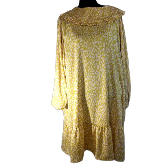 Who What Wear Yellow & White Print Ruffle Collar Button Sleeves Dress Size 3X - Picture 7 of 7